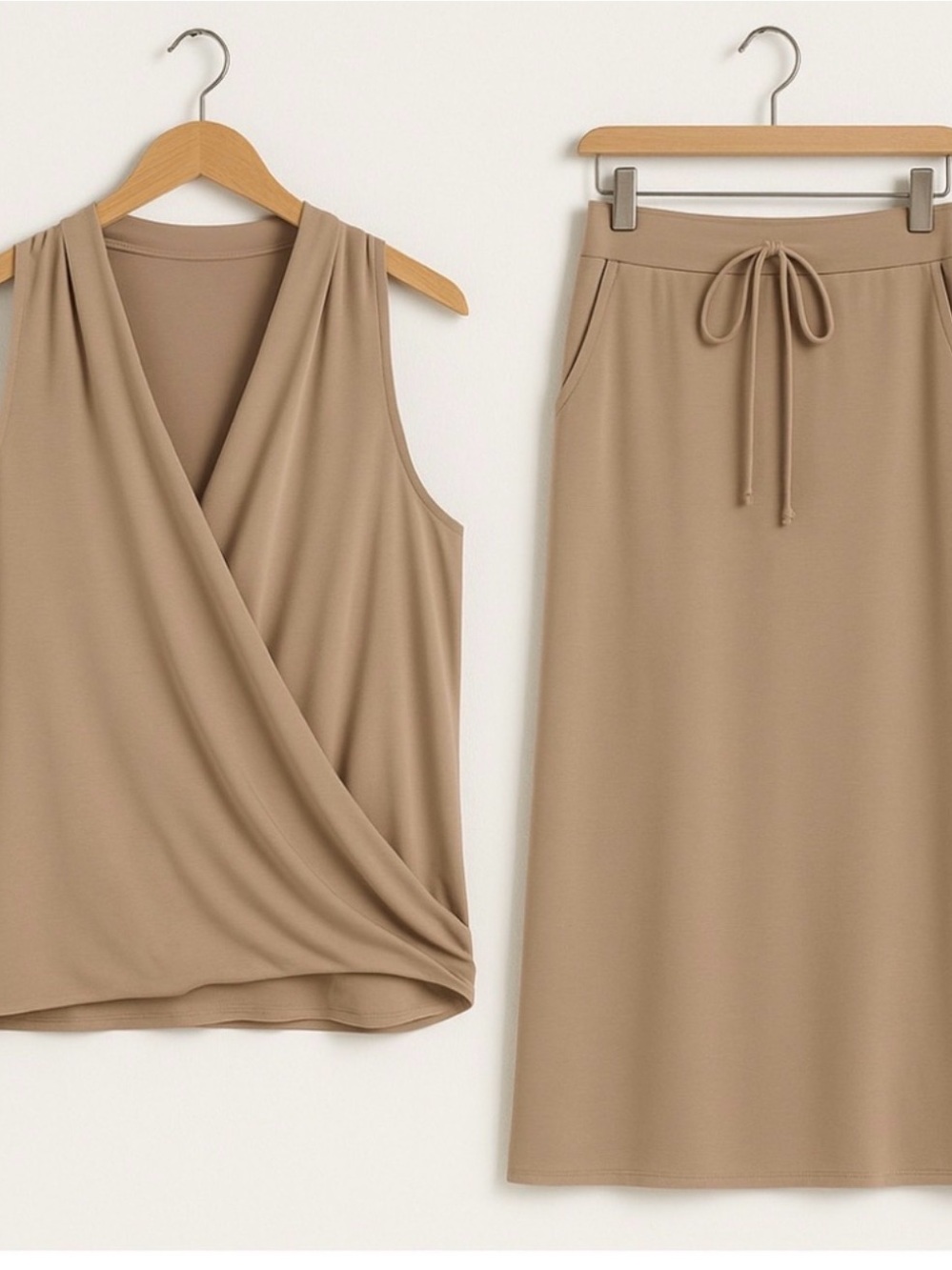 Drawstring Waist Maxi Skirt in Taupe - Women